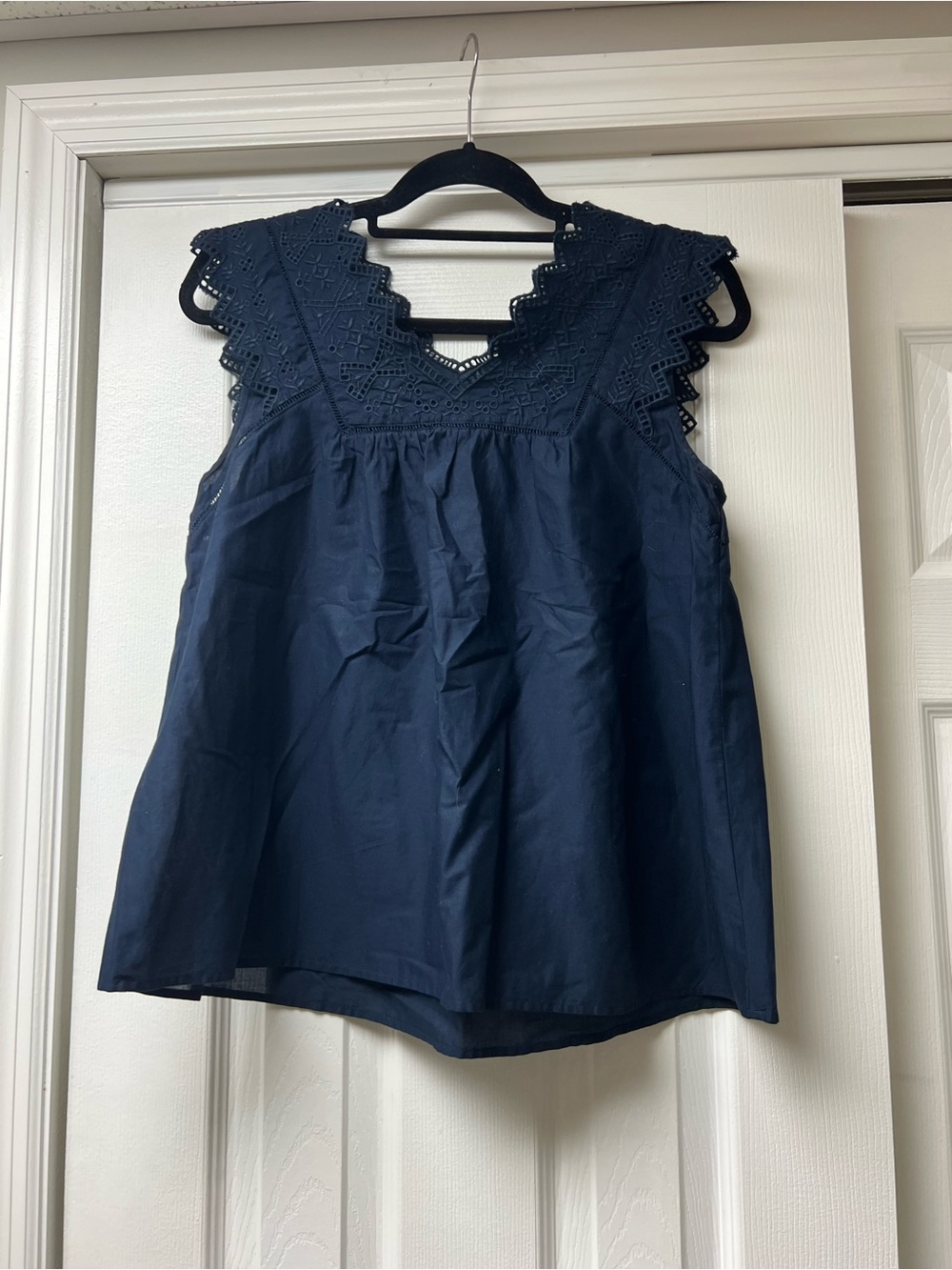 J. Crew Navy Eyelet Lace Trim Sleeveless Camisole